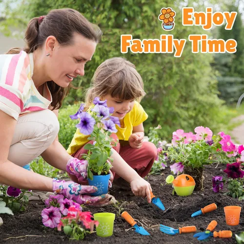 Vista 2 de PLAY Juego de Jardinería para Niños, Juego de Herramientas de Jardín para Niños, Kit de Herramientas de Jardinería con Pala, Tenedor, Espatula