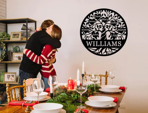 Vista 4 de Decoración de pared personalizada del árbol de la vida, letrero de metal con nombres de niños, decoración de pared personalizada para árbol