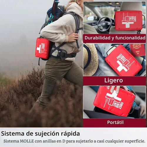 Vista 5 de Pequeños botiquines de primeros auxilios, botiquín de primeros auxilios de viaje con compartimentos etiquetados, sistema Molle, kit médico compacto