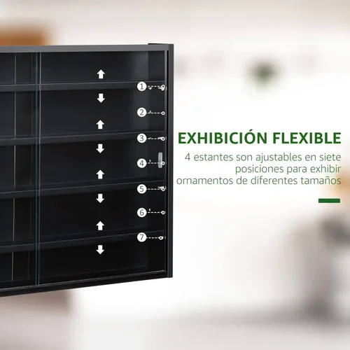 Vista 4 de HOMCOM Armario de exhibición de 5 niveles, armario con puerta de vidrio y estantes ajustables, exhibidor montado en la pared para cuarto