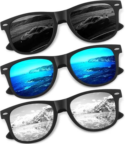 Vista 15 de CGID Gafas de sol polarizadas retro para hombres y mujeres, ligeras, negras, UV400, conducción, pesca, golf A00 Negro Gris