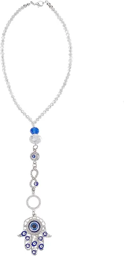 Vista 10 de Adorno colgante azul para coche con ojo malvado, dijes de cuentas con ojo malvado con adorno colgante de luna para coche, atrapasueños, regalo