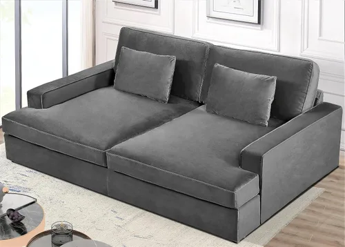 Vista 7 de Container Furniture Direct Moderno sofá cama de terciopelo con diseño lujoso, elegante centro de mesa para salas de estar elegantes y cómodos Gris