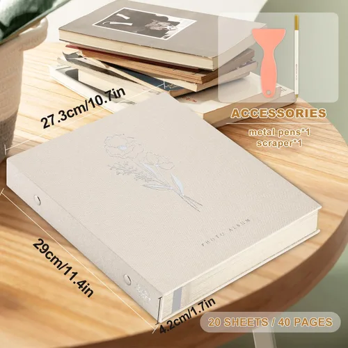 Vista 2 de Lanpn Álbum de Fotos Autoadhesivo Scrapbook 40 Páginas, Álbumes de Fotos de Lino DIY Páginas Magnéticas Adhesivas que contienen 4X6 7x5 A5 Imágenes
