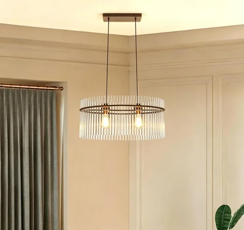 Vista 11 de Lámpara de Araña de Cristal Moderna de 2 Luces D23.6 Lámpara de Araña de Comedor Sobre Mesa Luminaria de Techo Colgante Contemporánea Altura