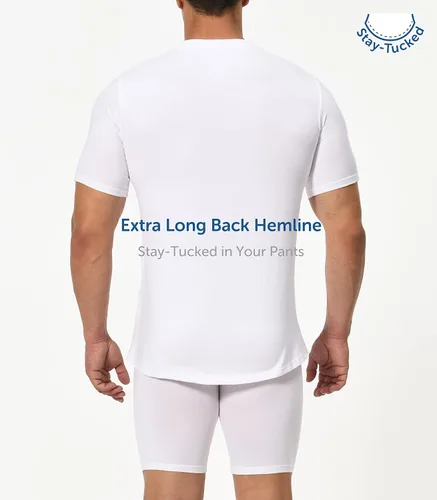 Vista 3 de Comfneat Paquete de 3 camisetas elásticas para hombre, cuello redondo, dobladillo trasero largo