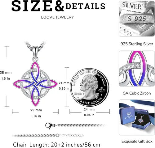 Vista 145 de Collar de pentagrama de plata de ley con triple luna, diosa celta, nudo celta, nudo de brujas, Ankh, sol y luna, Hécate, lilith, Santa Muerte