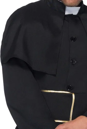 Vista 3 de Leg Avenue Disfraz de sacerdote de 2 piezas para hombre con bata, cinturón, Negro, dorado