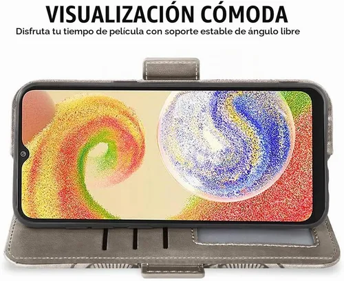 Vista 3 de Asuwish Funda de teléfono para Samsung Galaxy A04e con protector de pantalla de vidrio templado y soporte de cuero para tarjetas de crédito con Gris