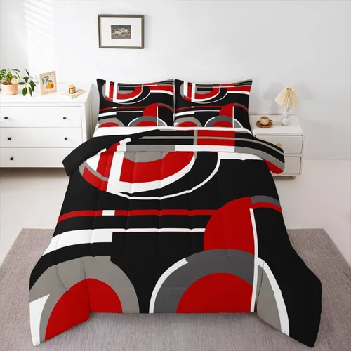 Vista 10 de Feelyou Juego de ropa de cama abstracta suave para niños y niñas, juego de edredón geométrico tamaño individual, edredón de rayas de microfibra