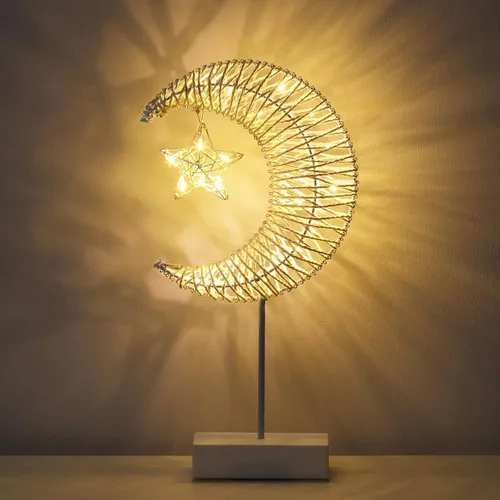 Vista 12 de Lewondr Ramadan Crescent Moon Table Lamp, 3 Way Dimmable Touch Lamp, Gold