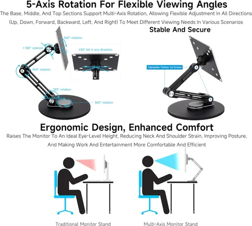 Vista 3 de VESA Soporte portátil para monitor, compatible con monitores de hasta 19 pulgadas, soporta agujeros de montaje VESA de 50 x 50/75 x 75/100 x 100