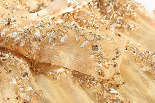 Vista 5 de Vestido formal de graduación bordado ilusión de manga larga para mujer