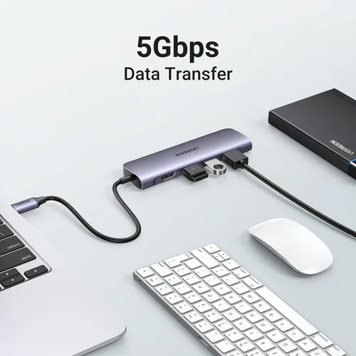 Vista 10 de UGREEN Revodok USB C Hub 6 en 1 USB C Dongle 4K HDMI 3 puertos USB 3.0, lector de tarjetas SD/TF compatible con MacBook Pro, MacBook Air, iPad