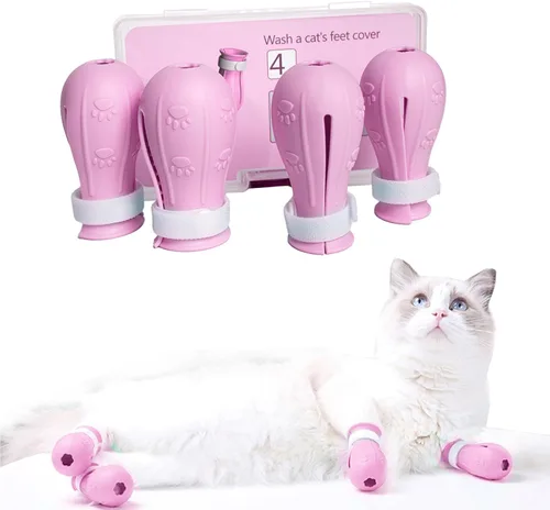 Vista 12 de Botas ajustables de silicona a prueba de arañazos para baño y aseo Rehabilitación de enfermería, botas de gato solo para gatos, ajustables