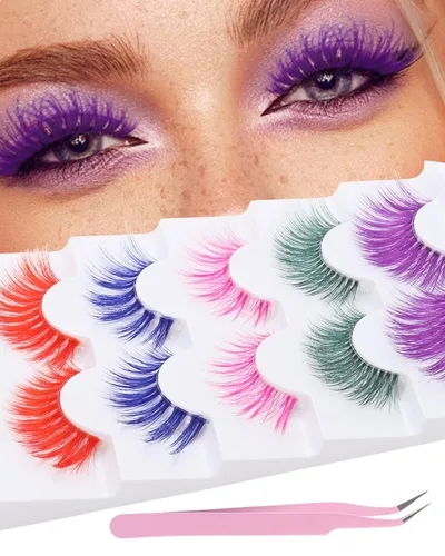 Vista 14 de Pestañas Postizas Blancas de Halloween Herramientas de Extensión de Pestañas Blancas para Ojos Anime Cosplay Maquillaje de Aspecto Natural Pestañas
