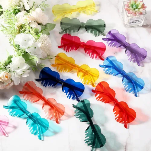 Vista 3 de 20 Pairs Drippy Heart Rimless Sunglasses Bulk Melting Heart Eyewear for Men Women Halloween Rave Festival Party Favors