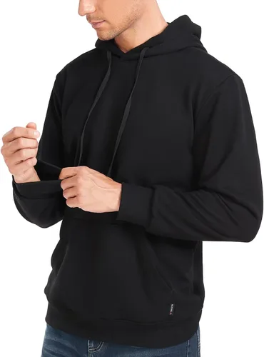 Vista 4 de AGVNG Sudadera con capucha para hombre, peso medio, bolsillo, mezcla de algodón suave y poliéster, cordón pesado