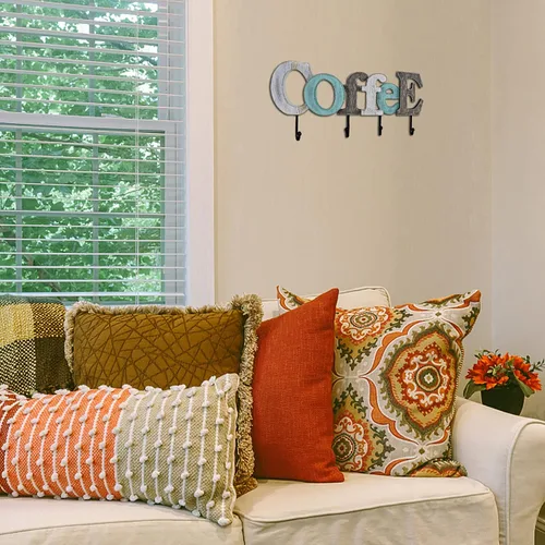 Vista 4 de Letrero de madera para café, gancho de pared, soporte decorativo para taza de café, letrero de letras en bloque Rustic Home Decor Hanging Wood