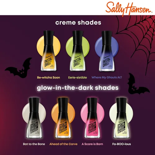 Vista 9 de Sally Hansen Insta-Dri Esmalte de uñas de Halloween Secado rápido, larga duración, brillo sin rayas Opaco, brillante 729 Eerie-sistible