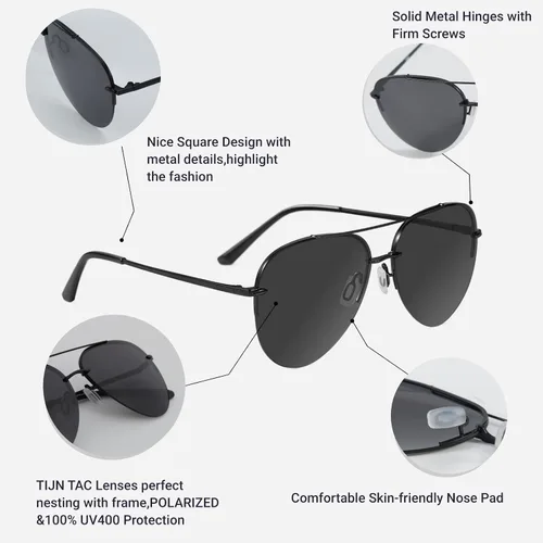 Vista 4 de TIJN Gafas de sol polarizadas Avaitor retro de gran tamaño para mujeres y hombres, tonos vintage, gafas de sol clásicas de metal, Vega