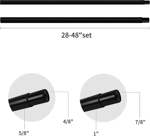 Vista 2 de Barra de cortina doble de 1 pulgada con remates de trompeta, negro, 28 a 48 pulgadas