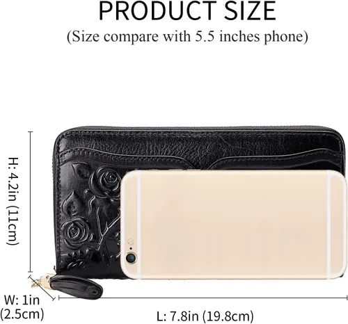 Vista 6 de PIJUSHI Carteras de cuero genuino para mujer, diseño floral, cartera de mano con borla