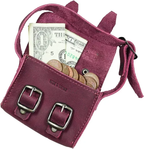 Vista 2 de Hide & Drink, Mini bolso de mensajero hecho a mano de cuero de grano completo