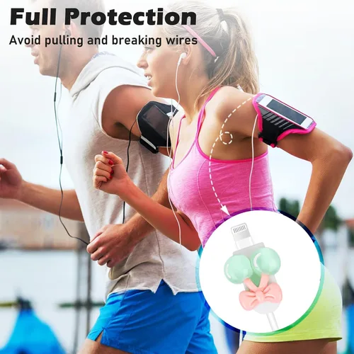 Vista 5 de CameCosy Bonito protector de cable compatible con adaptador de iPhone con diseño de peras de cereza de cristal, cubierta USB de línea de datos suave