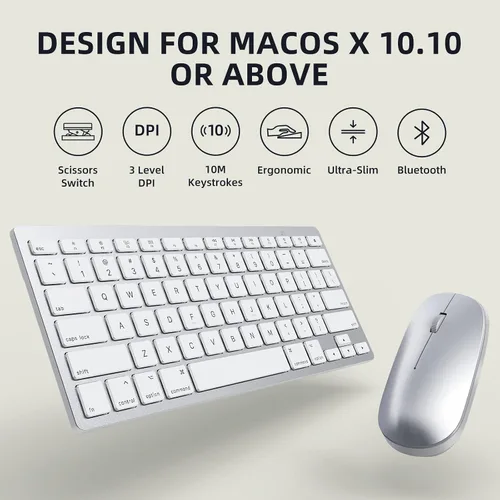 Vista 4 de Teclado y mouse Bluetooth compatibles con Mac, OMOTON Ultra Slim Wireless Keyboard y Mouse Combo Compatible con MacOS, MacBook Pro/Air, iMac, Mac