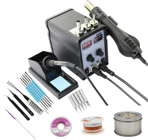 Vista 9 de Soldering Station, Multifunctional 2 In 18586D + Dual Digital Display Electric Soldering Iron Hot Air Gun Better SMD Rework Station(SET-2)
