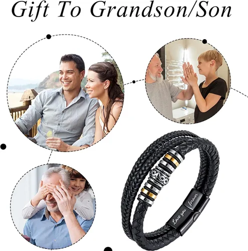 Vista 8 de Pulsera de cuero trenzado con texto en inglés To My Son "I Will Always Be with You', pulsera de cuero trenzado para hombre, hecha a mano, regalo