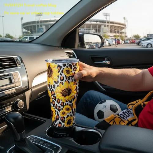 Vista 4 de Vaso aislado con tapa, tazas de café de viaje de acero inoxidable, regalos de girasol para mujeres, mamá, papá, taza para beber el día del juego