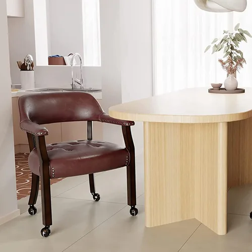 Vista 22 de Silla de comedor con ruedas y brazos, sillas de póker de PU, gris antiguo