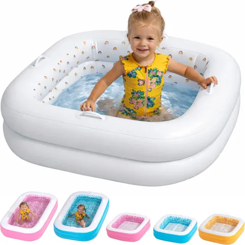 Vista 13 de Piscina inflable 3 en 1 para bebés, asas de agarre seguro patentadas, suelo suave y drenaje, juguetes de agua de verano, regalos de primer Burst