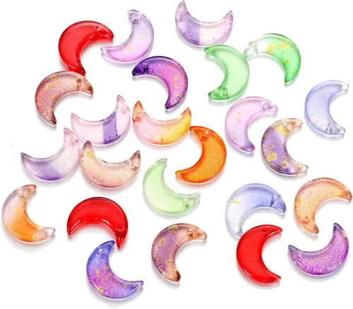 Vista 2 de LUBINGSHINE 100 colgantes de luna de cristal coloridos, dijes de lunas colgantes para hacer joyas y accesorios de manualidades (luna), Vidrio, No es