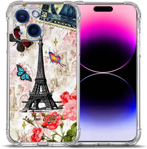 Vista 19 de Funda para iPhone 15 Plus, hermosa protección contra caídas de flores rosas, a prueba de golpes, funda protectora de cuerpo completo resistente a
