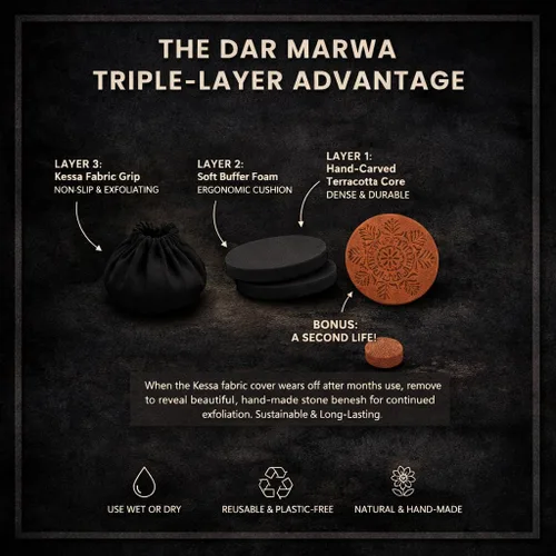 Vista 3 de Piedra pómez para pies – Removedor de callos de terracota marroquí hecho a mano, agarre antideslizante de tela Kessa, exfoliante natural