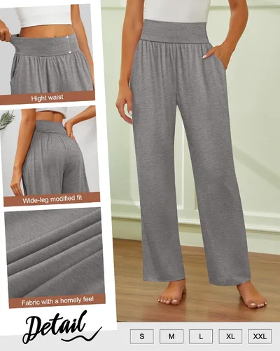 Vista 153 de Neer - Conjunto de 3 pantalones de yoga de pierna ancha para mujer - Pantalones deportivos cómodos, holgados, de cintura alta y casuales