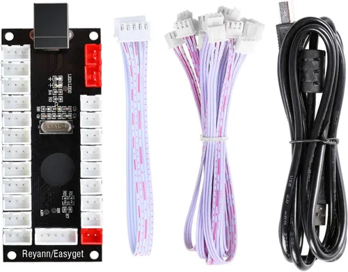 Vista 6 de Qenker 2 jugadores LED Arcade DIY Parts 2X USB Encoder + 2X Joystick + 20x LED Arcade Botones para PC, MAME, Raspberry Pi, Windows (kit rojo y azul)