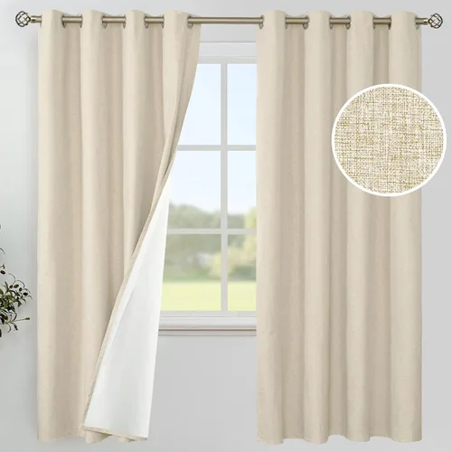 Vista 24 de YoungsTex - Cortinas 100% opacas para dormitorio, con aislamiento térmico y ojales, cortinas oscuras negras con capa pesada para ventana de sala