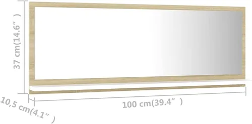 Vista 7 de Espejo rectangular de pared contemporáneo, espejo rectangular montado en la pared, espejo de baño blanco y roble Sonoma de 39.4 x 4.1 x 14.6