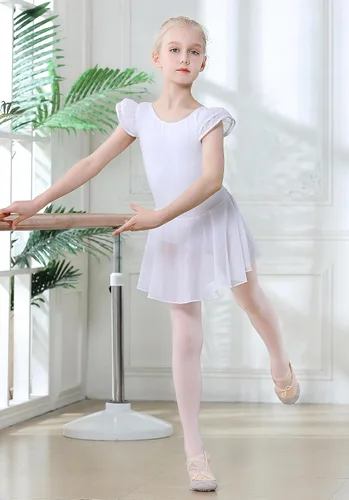 Vista 5 de DIPUG - Leotardos de ballet para niñas, con falda, leotardos de baile, manga con vuelo y espalda cruzada