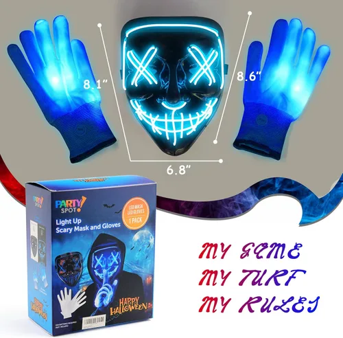 Vista 2 de Party Spot Light Up Halloween Mask For Kids Purge Mask With Gloves Scary Scream Anonymous Mask Hacker Mask With 3 Modes