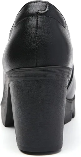 Vista 5 de DADAWEN Zapatos de cuero para mujer, plataforma clásica, tacón medio, punta redonda, Oxford, zapatos de vestir para oficina, fiesta, boda