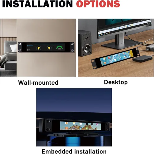Vista 9 de GeeekPi Pantalla táctil LCD de 6.91 pulgadas 1424x280 1U Monitor de montaje en rack para DeskPi RackMate T0/T1/T2/T0 Plus/T1 Plus/TL1 gabinete