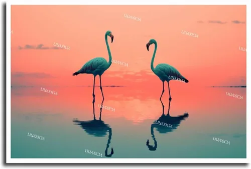 Vista 14 de Lienzo giclée, impresiones en lienzo de flamencos, decoración de pared, animales salvajes, flamencos en el lago, póster para sala de estar