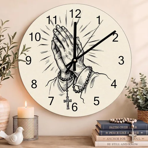 Vista 74 de Reloj de pared con versículo bíblico, con cita religiosa, reloj de madera, texto inspirador cristiano, reloj de madera rústico personalizado
