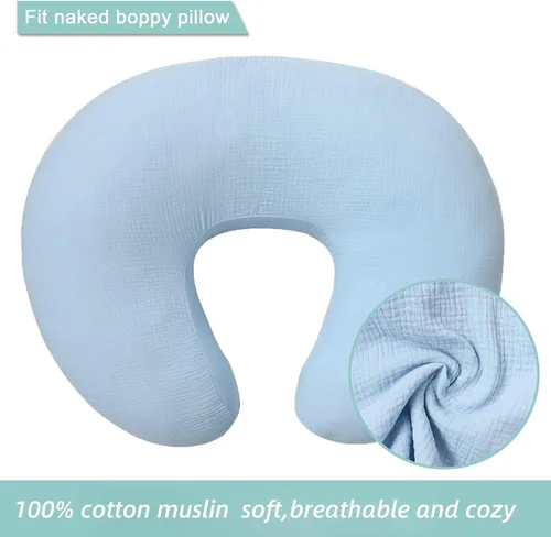Vista 2 de Owlowla Funda de almohada de muselina para lactancia, funda de algodón suave para almohada de lactancia materna para bebé niño y niña (azul bebé)