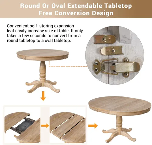 Vista 4 de Polibi Juego de mesa de comedor moderno de 5 piezas, mesa de comedor redonda extensible con 4 sillas de comedor de respaldo alto, juego de comedor